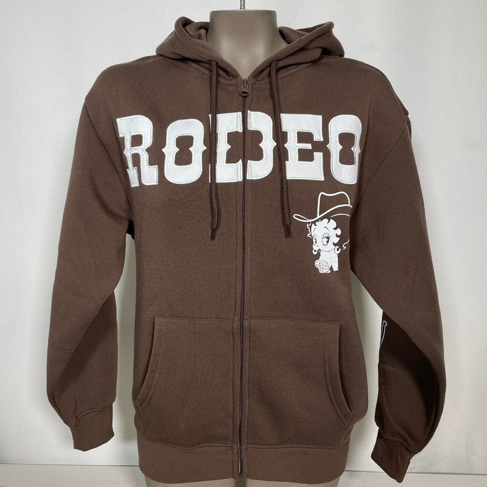 Betty Boop Fleischer Studios Rodeo Western Brown Full Zip Hoodie Women's SMALL